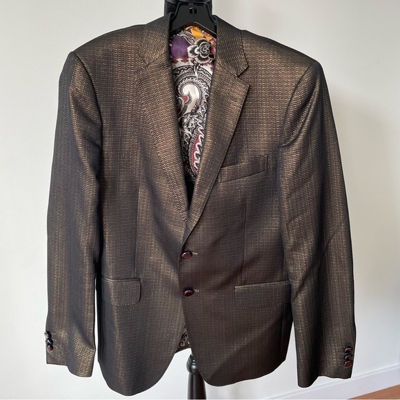 ETRO Cotton Blend Metallic Bronze Textured Two Button Blazer Jacket EUC IT 50 - Picture 5 of 14